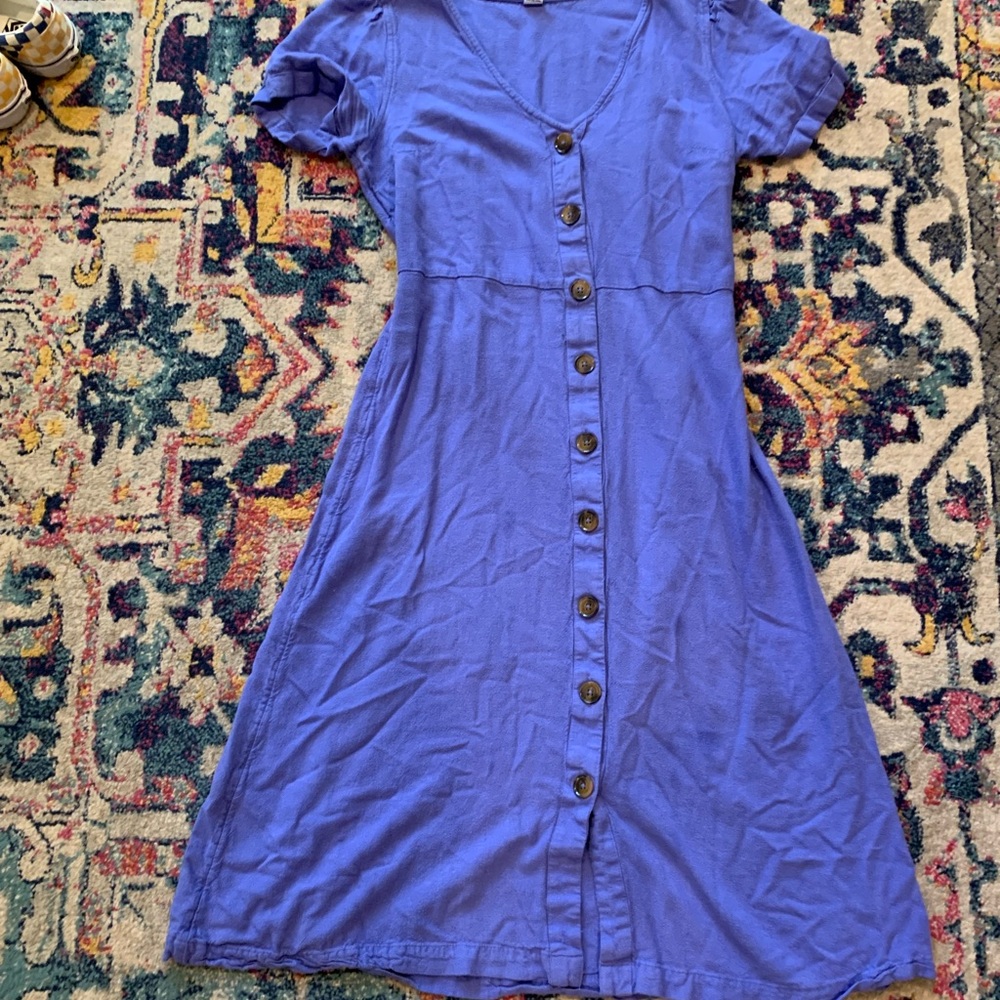 Linen and rayon Periwinkle blue Midi dress